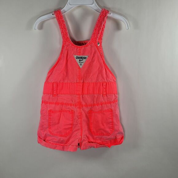 Toddler Overalls Size 12 mos OshKosh Vestbak Bright Pink Bib Style Cuffed Shorts - Picture 3 of 8